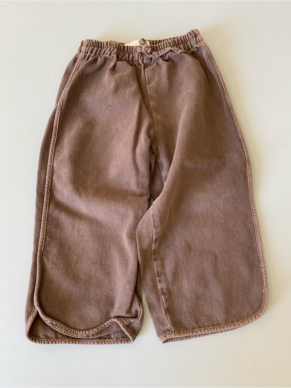 Zara 3T Brown Wide Leg Elastic-Waist Pants with Trim detail